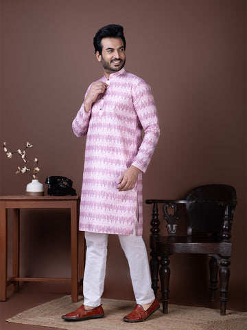 Men Geometric Woven Design Mandarin Collar Kurta with Pyjama