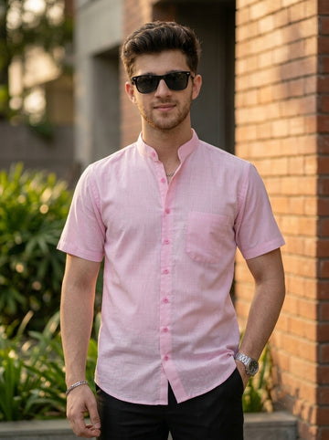 [DS-C-MG] Men's Pink chinese collar Cotton Shirt