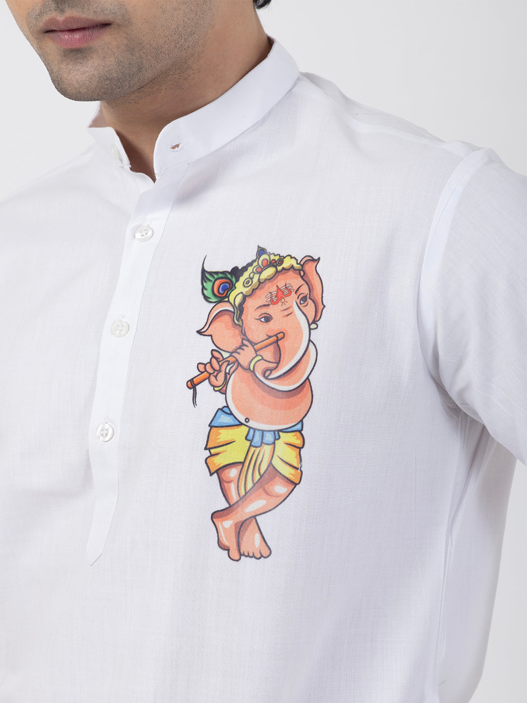 Men's White Cotton Kurta Set – Lord Ganesha Print