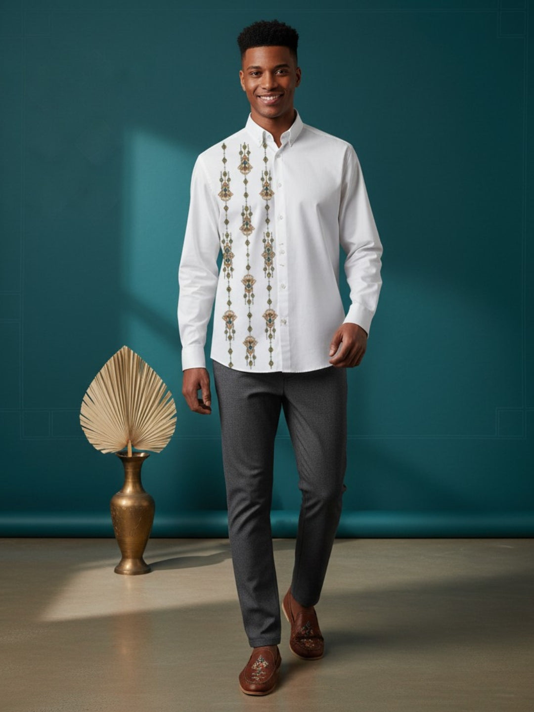 Men's White Cotton Shirt – Ethnic Print