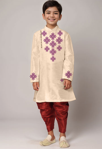 Boys Beige Printed Kurta With Dhoti