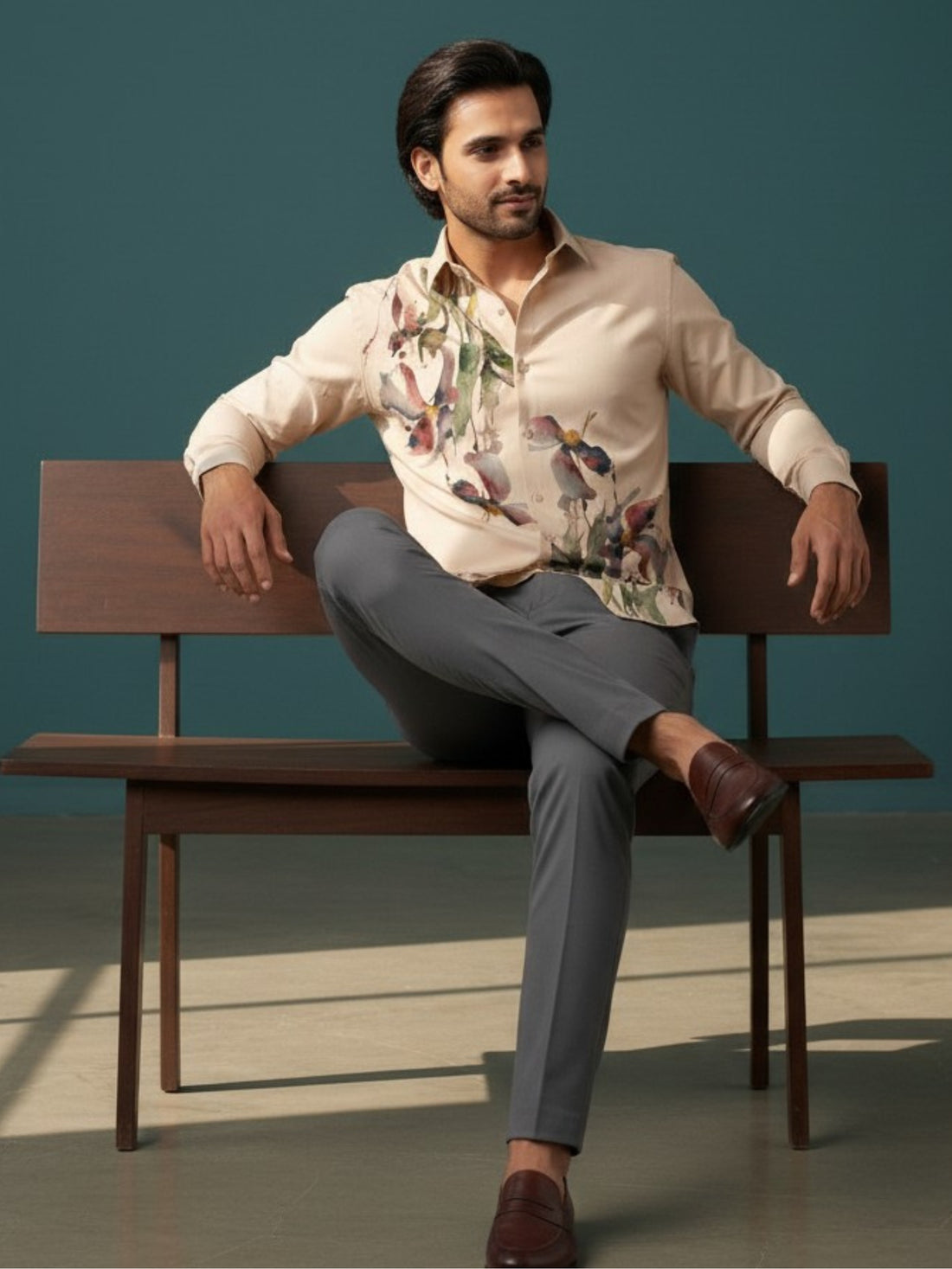 [DS-MGSP] Men's Beige Ethnic Printed Cotton Shirt