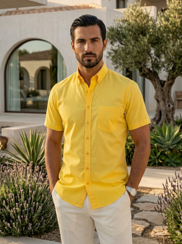 [DS-MG] Men's Yellow Solid Cotton Shirt
