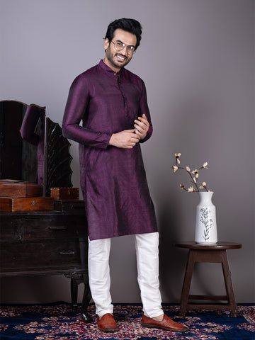 Men Mandarin Collar Jacquard Kurta with Pyjama