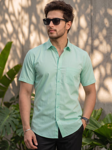 [DS-MG] Men's Green Solid Cotton Shirt