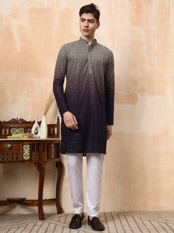 [BR] Men's Ombre Embellished Viscose Rayon Kurta Set