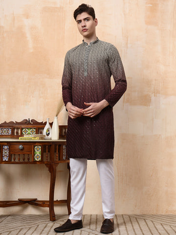[BR] Men's Ombre Embellished Viscose Rayon Kurta Set