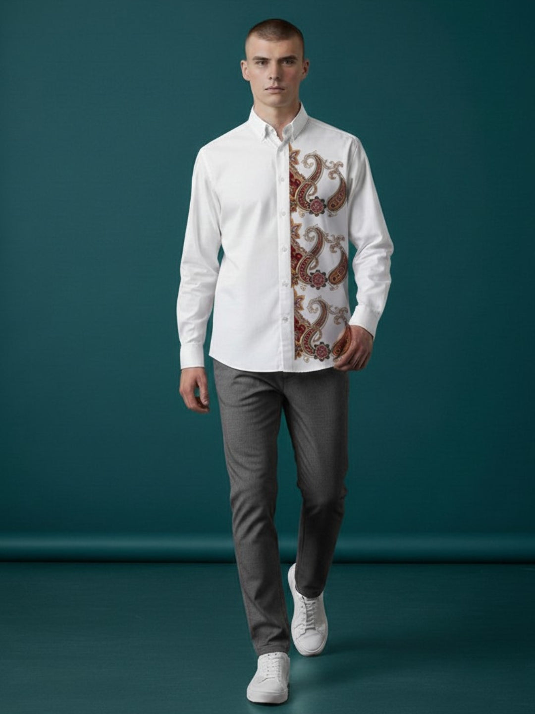 Men's White Cotton Shirt – Ethnic Print