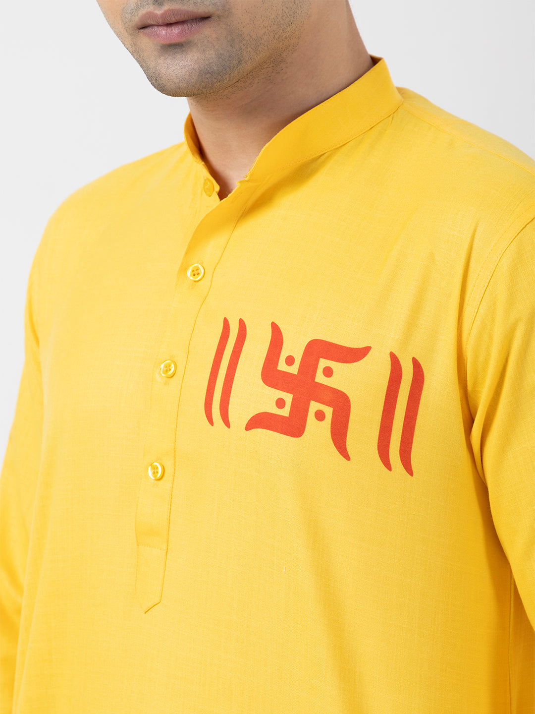 Men's Yellow Cotton Kurta Set – Ethnic Print