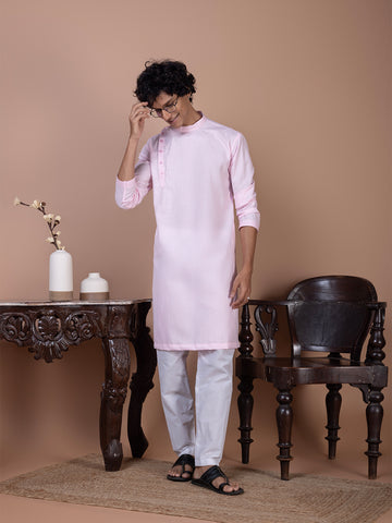 Men Mandarin Collar Straight Kurta With Pyjama Set .