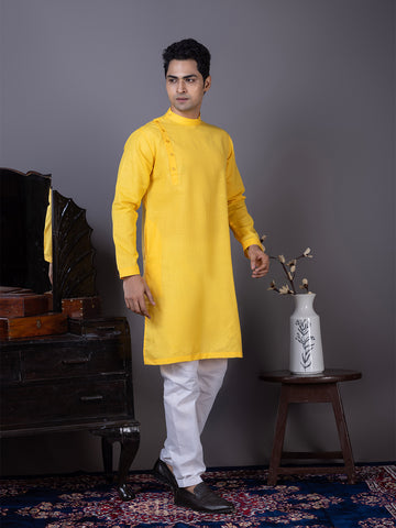 Men Long Sleeve Mandarin Collar Straight Kurta With Pyjama Set .