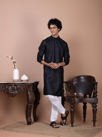 Men Solid Festive Cotton Straight Kurta With Pyjama Set .