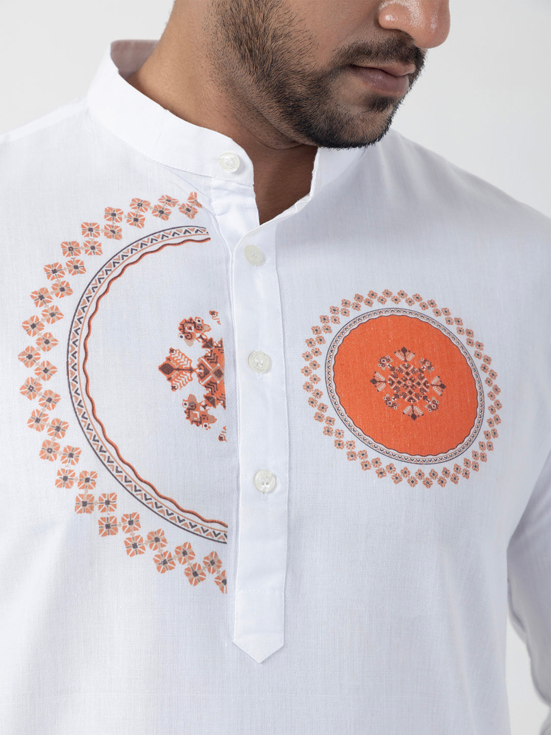Men's White Cotton Kurta Set – Ethnic Print