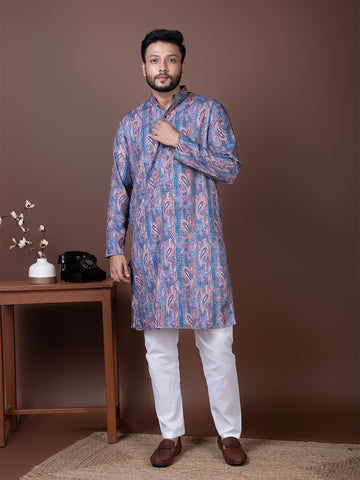 Ethnic Motifs Embroidered Mandarin Collar Sequins Straight Kurta Pyjama Set