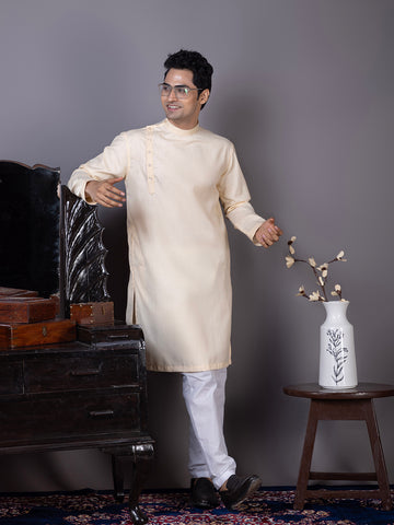 Men Long Sleeve Mandarin Collar Straight Kurta With Pyjama Set .