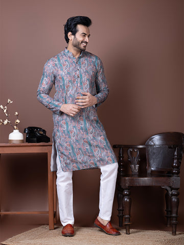 Ethnic Motifs Embroidered Mandarin Collar Sequins Straight Kurta Pyjama Set