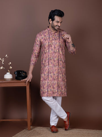 Paisley Printed Mandarin Collar Straight Kurta Pyjama Set