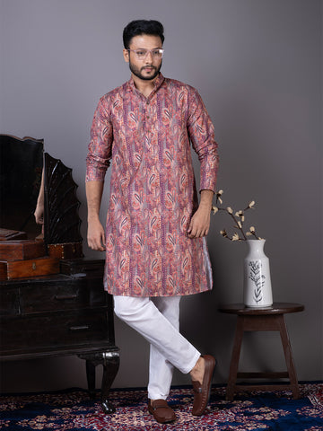 Men Ethnic Printed Band Collar Kurta Pyjama Set