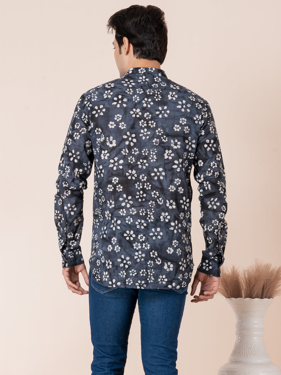 [RMS] Men's Nave Blue Ajrakh Printed Pure Cotton Short Kurta