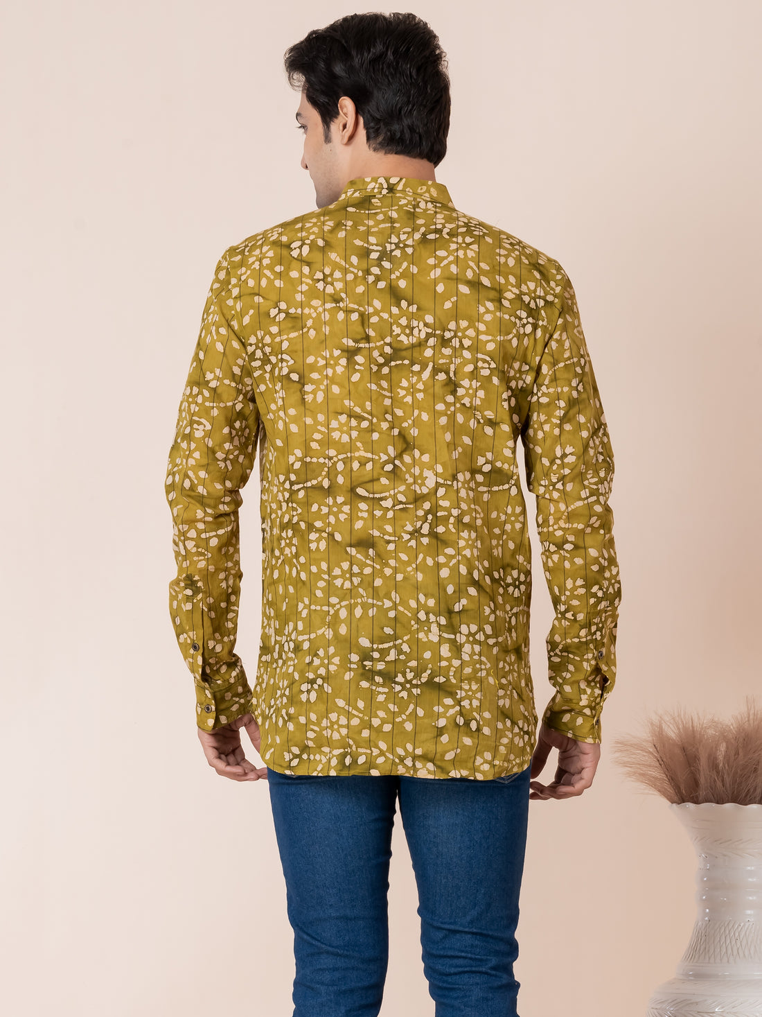 [RMS] Men's Mustard Ajrakh Printed Pure Cotton Short Kurta