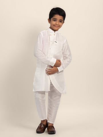 Boys White Designer Kurta with Pyjama Set