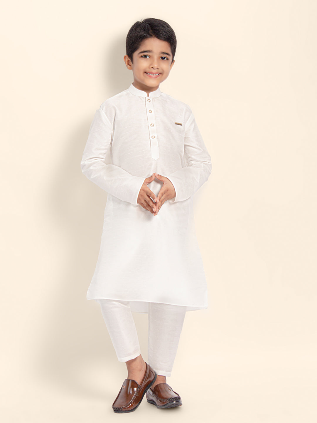 Boys White Designer Kurta with Pyjama Set