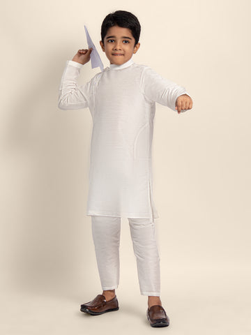 Boys White Designer Kurta with Pyjama Set