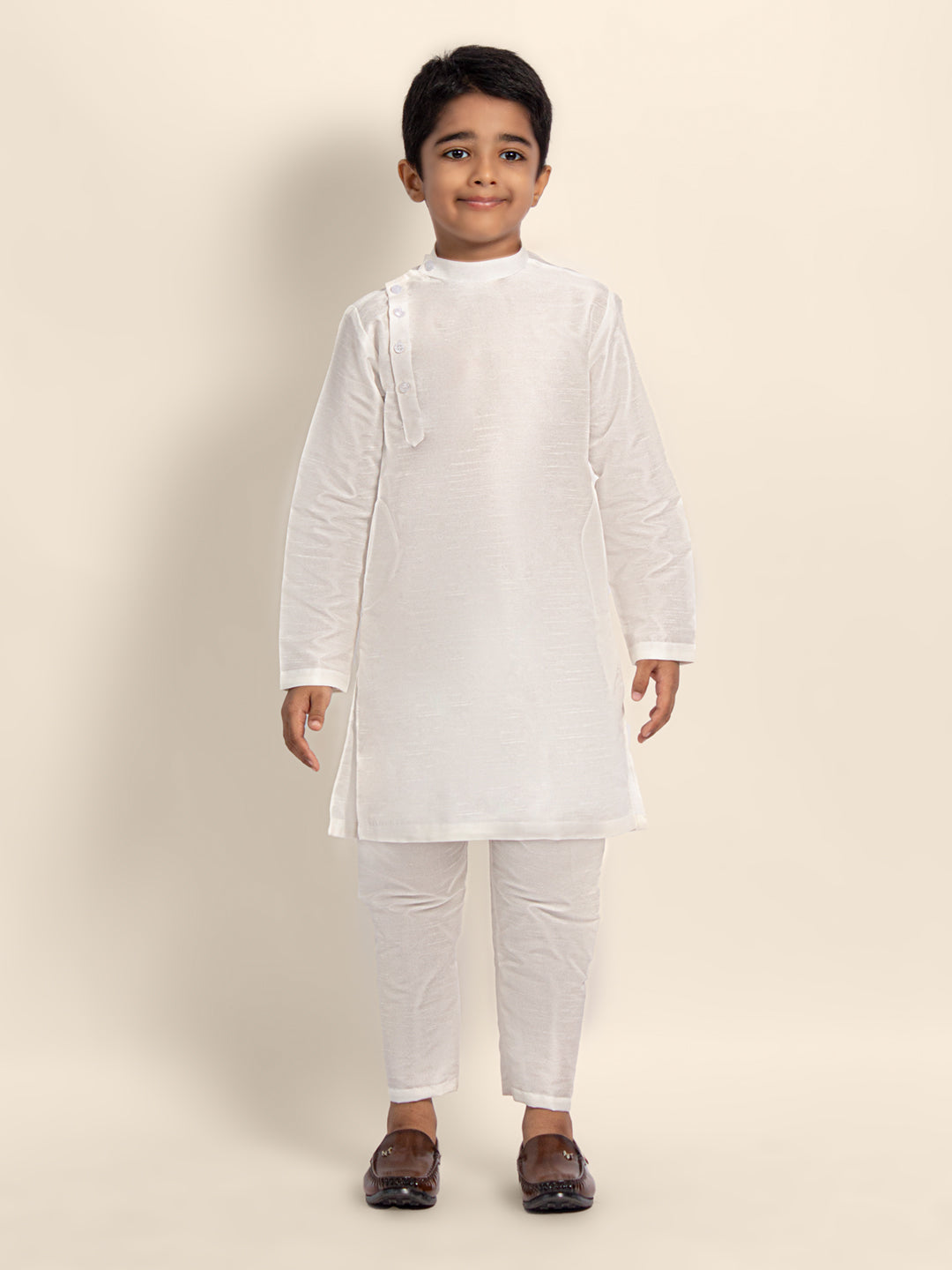 Boys White Designer Kurta with Pyjama Set