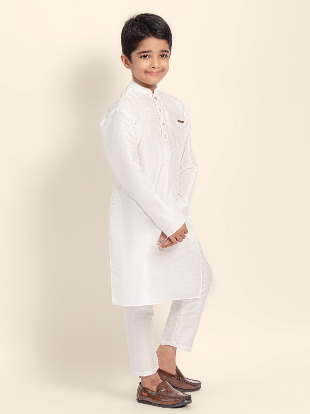 Boys White Designer Kurta with Pyjama Set