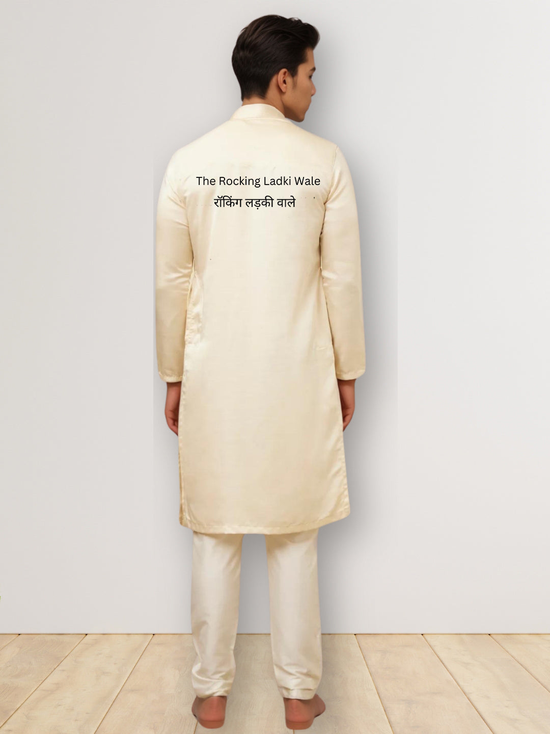 Mens Beige Side Placket Printed Kurta With Pyjama Set