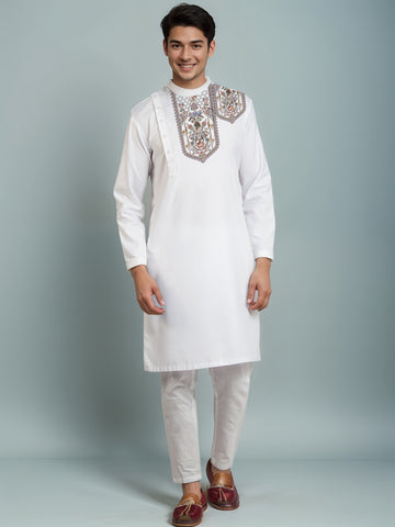 Band Collar Ethnic Motifs Printed Straight Cotton Kurta With Pyjama Set