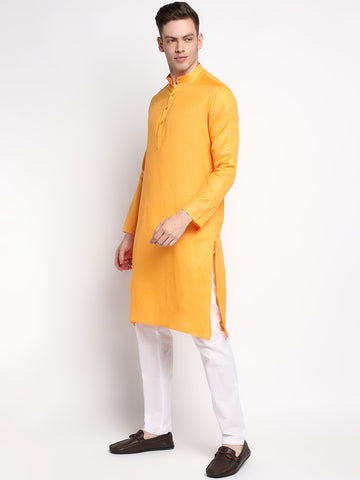 [SH] Men's Orange Self Design Cotton Kurta Set