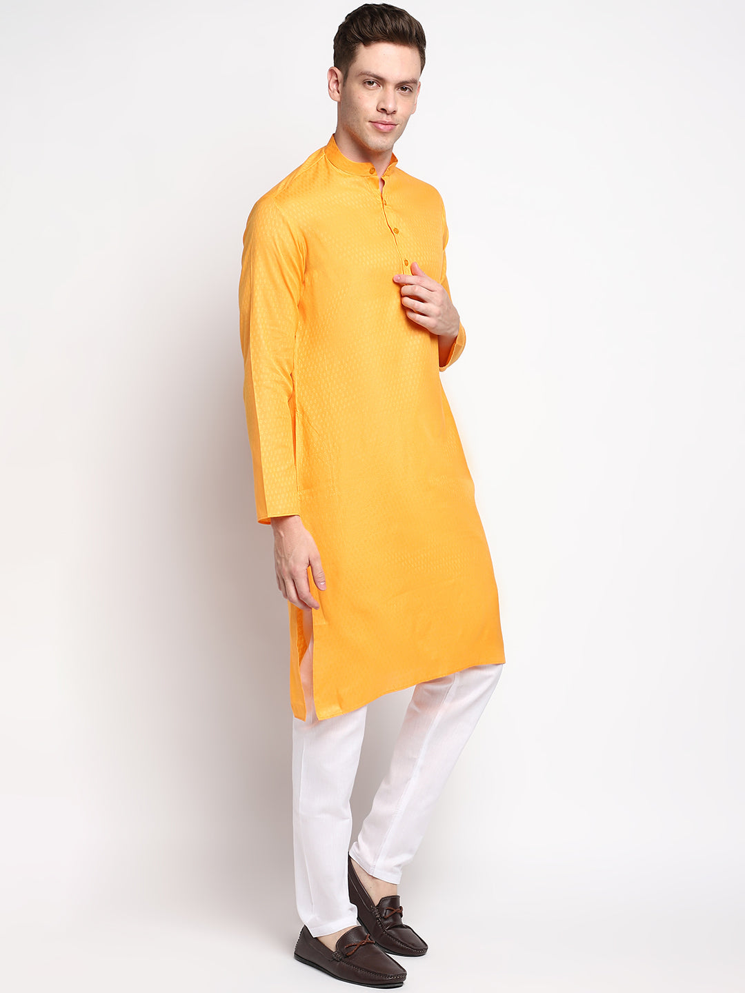 [SH] Men's Orange Self Design Cotton Kurta Set