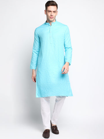 [SH] Men's Blue Self Design Cotton Kurta Set