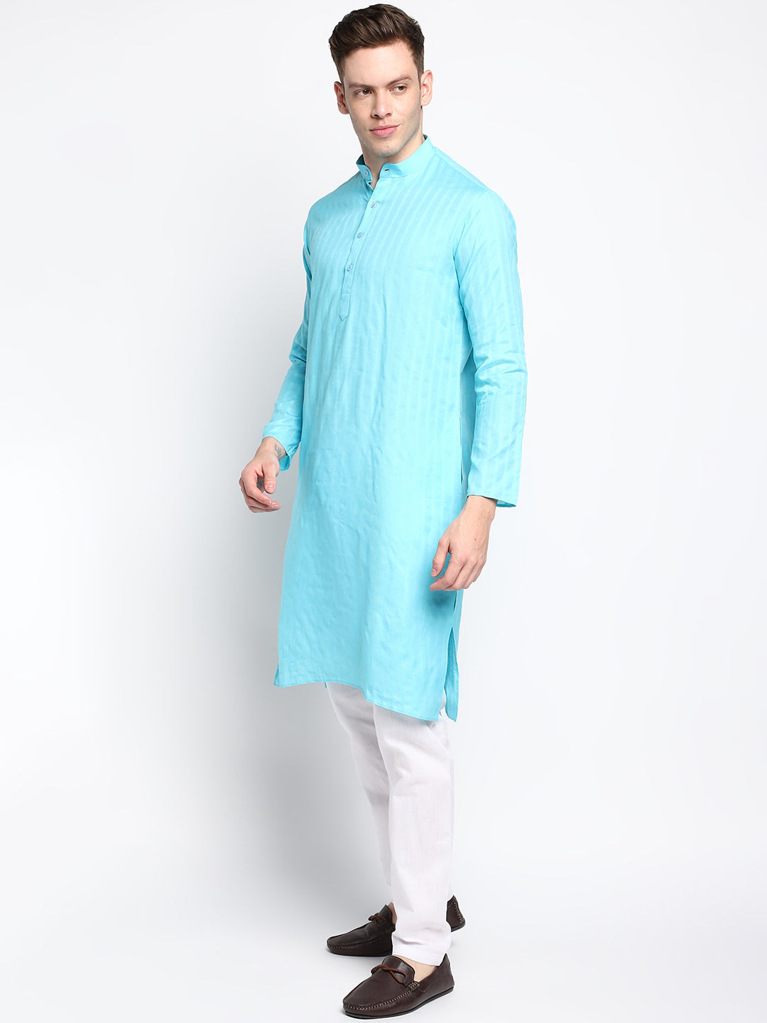 [SH] Men's Blue Self Design Cotton Kurta Set