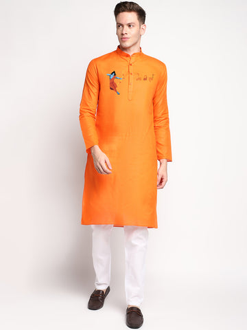 [CCSP] Men's Yellow Shri Ram Print Cotton Kurta Set