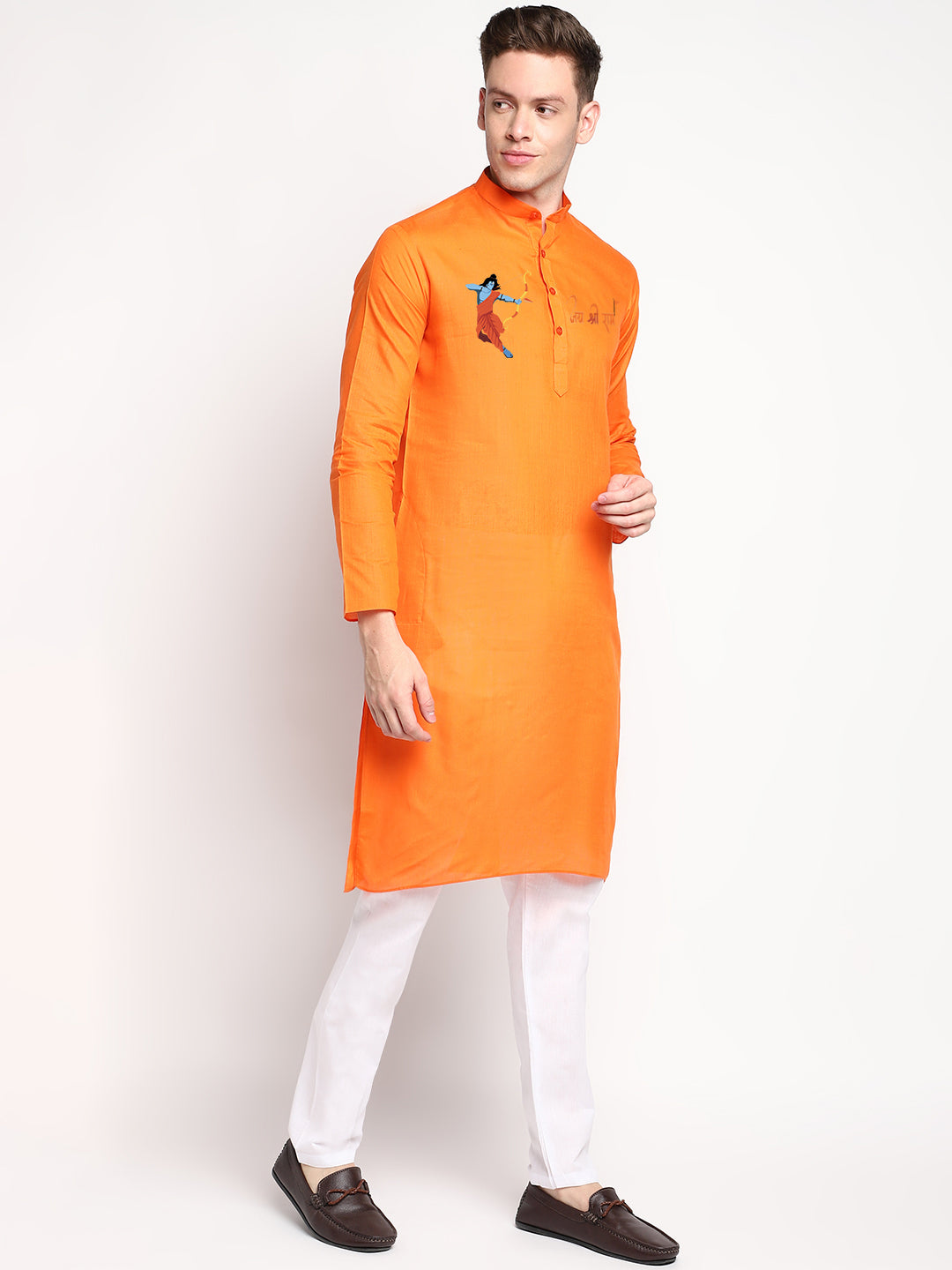 Men's Yellow Cotton Kurta Set – Shri Ram Print