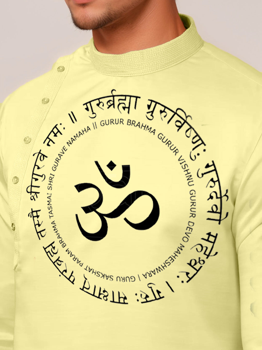 Mens Lime Green Side Placket Printed Kurta Wite Pyjama Set