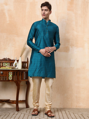 [BH] Men's Green Self Design Jacquard  Kurta Set