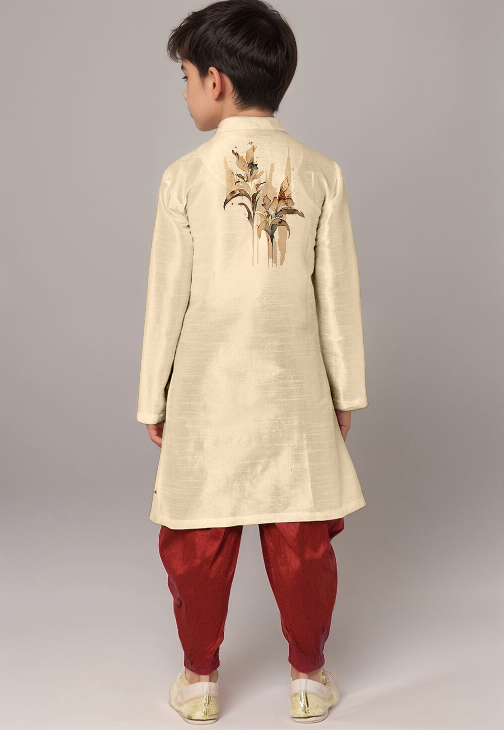 Boys Beige Printed Kurta With Dhoti