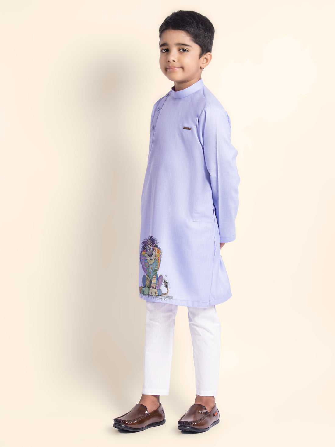 Boys Purple Printed Kurta With Pyjama