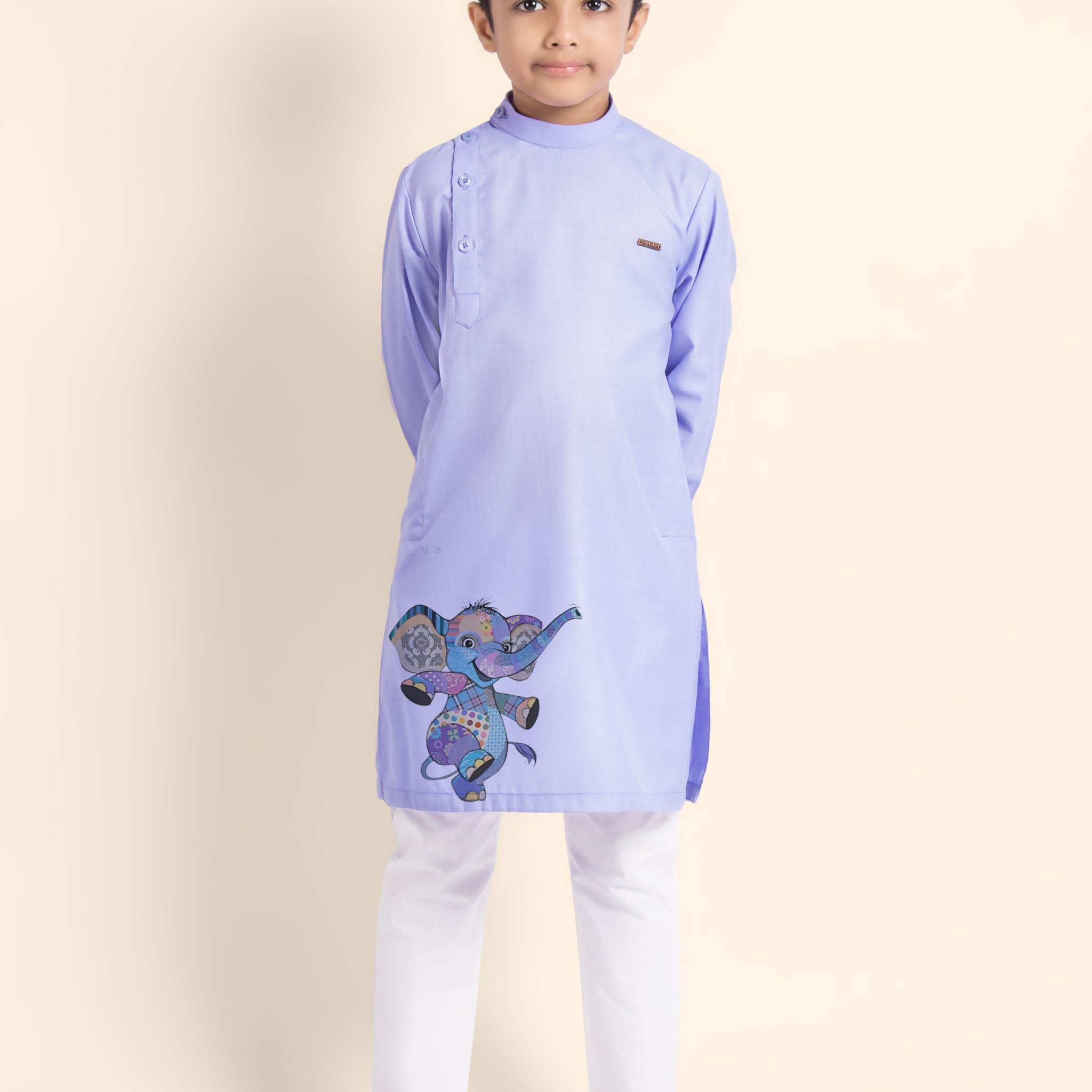 Boys Purple Printed Kurta With Pyjama