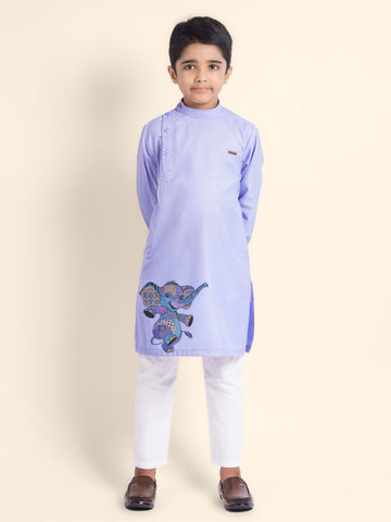 Boys Purple Printed Kurta With Pyjama
