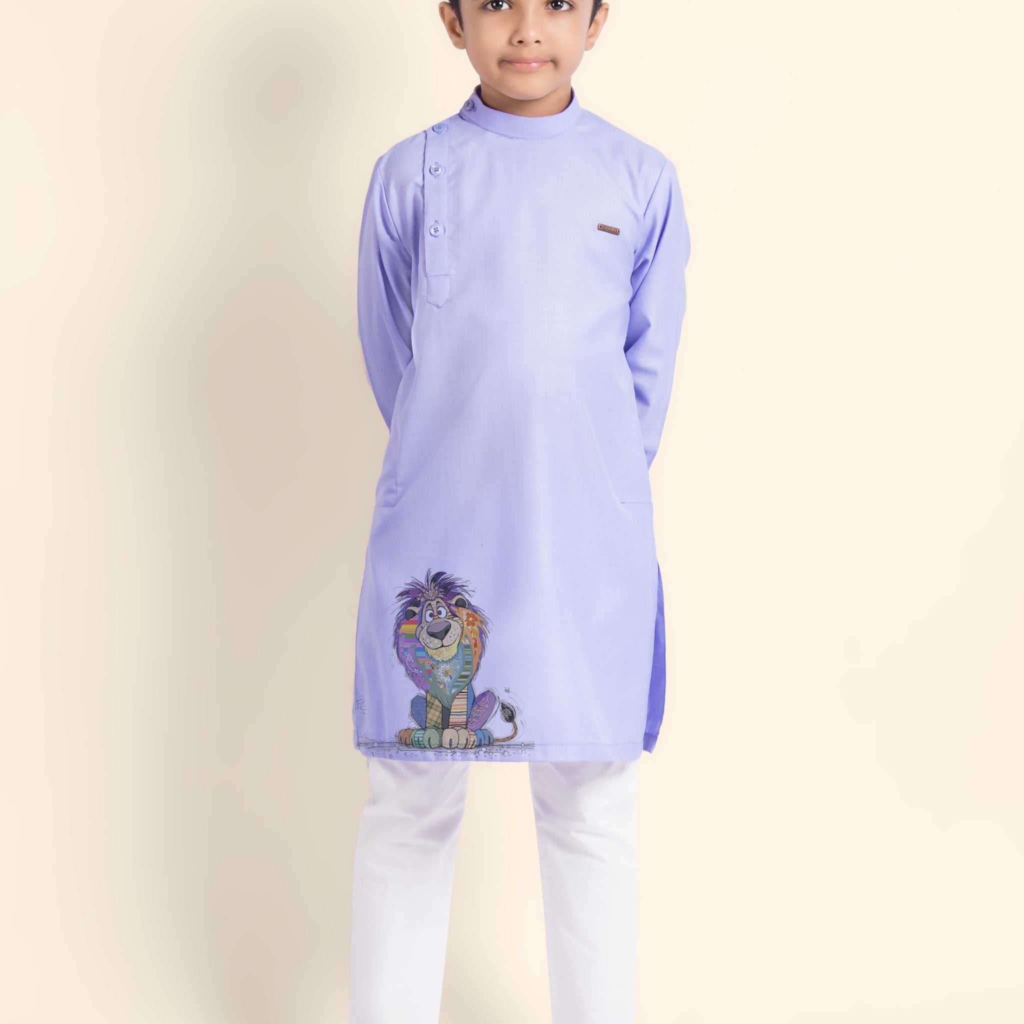 Boys Purple Printed Kurta With Pyjama