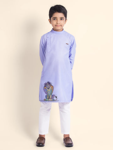Boys Purple Printed Kurta With Pyjama