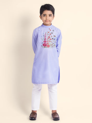 Boys Purple Printed Kurta With Pyjama