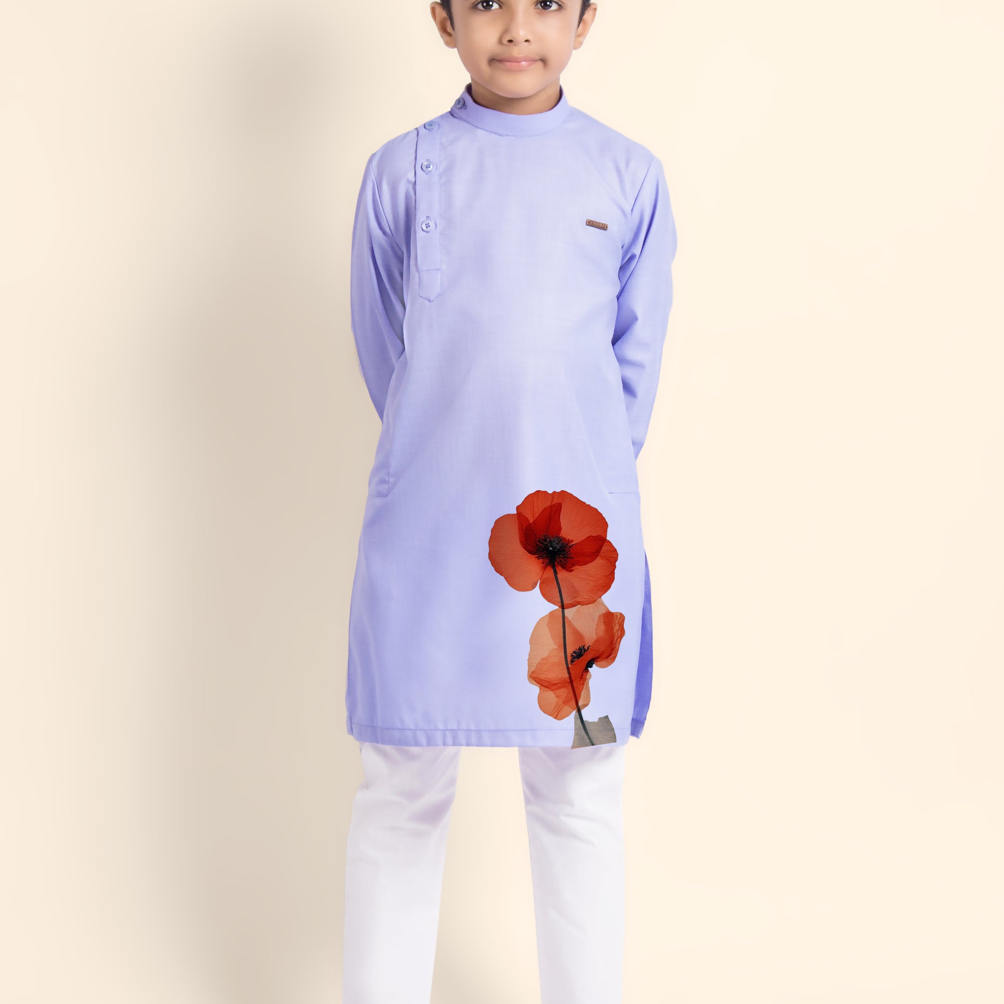 Boys Purple Printed Kurta With Pyjama