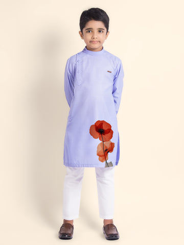 Boys Purple Printed Kurta With Pyjama