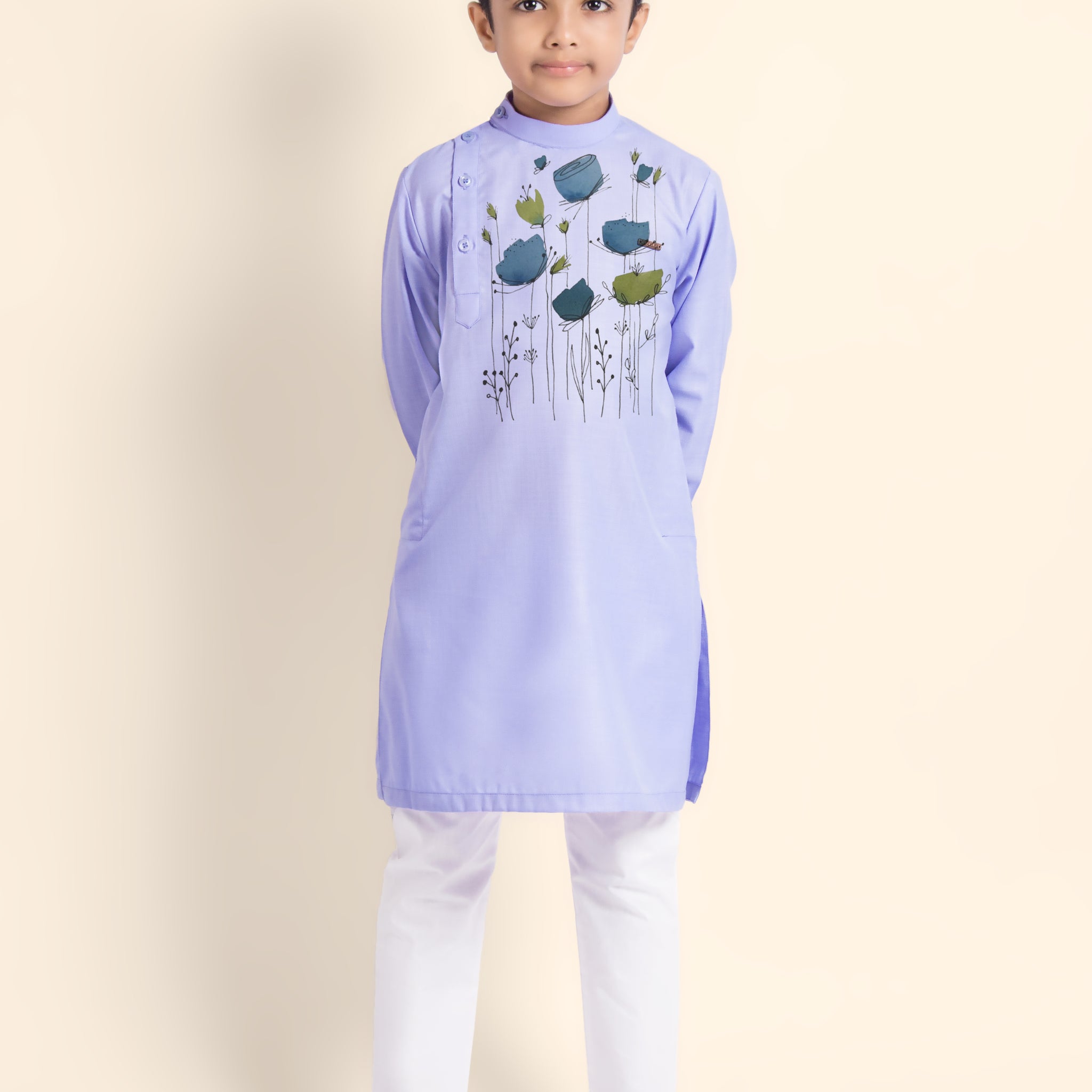 Boys  Purple Printed Kurta With Pyjama