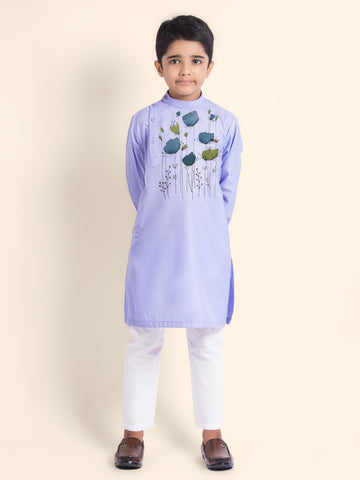Boys  Purple Printed Kurta With Pyjama